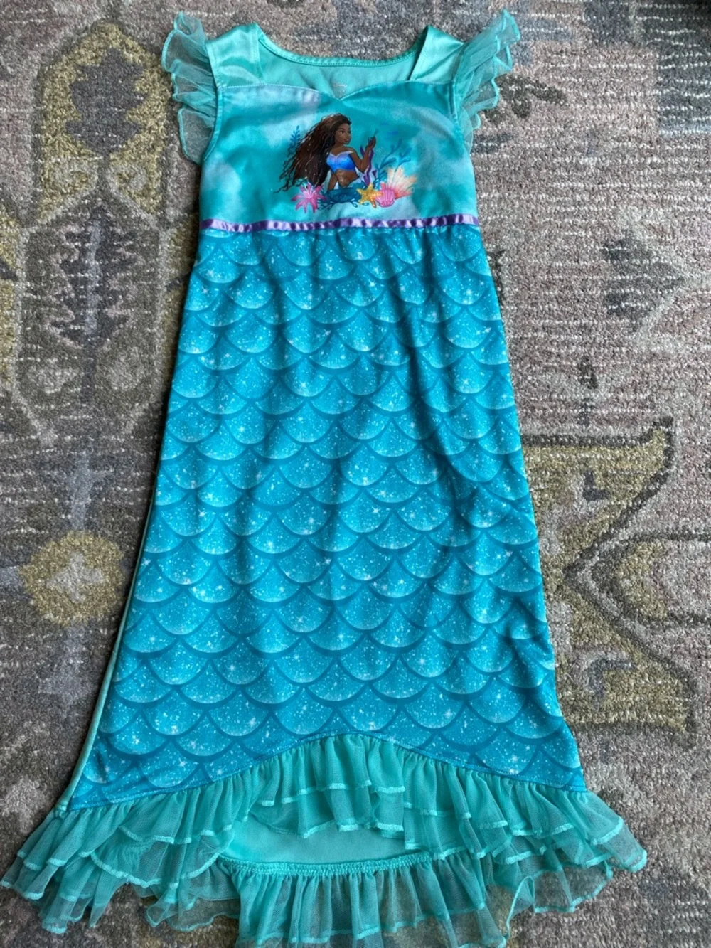 Disney Little Mermaid Turquoise Girls Nightgown with Mermaid Graphic - Picture 7 of 7